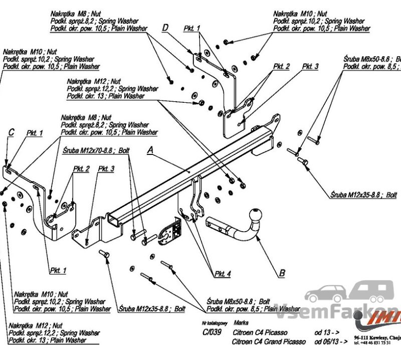 Фаркоп IMIOLA C039 Citroen C4 Picasso (Grand, SpaceTourer) 2013
