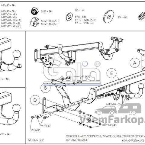 Фаркоп GALIA C072A Peugeot Expert 2016