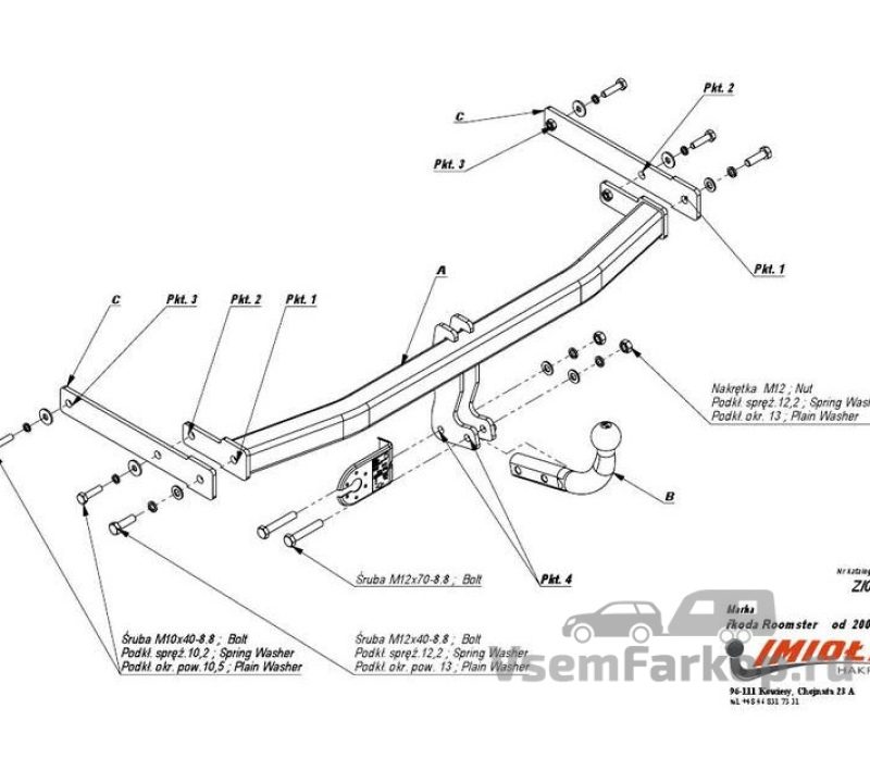 Фаркоп IMIOLA Z012 Skoda Roomster 2006