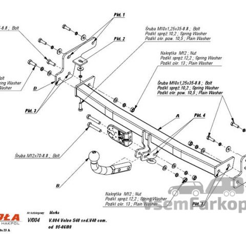 Фаркоп IMIOLA V004 Volvo V40 1996