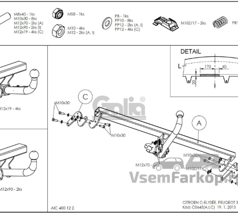 Фаркоп GALIA C064A Citroen C-Elysee 2013