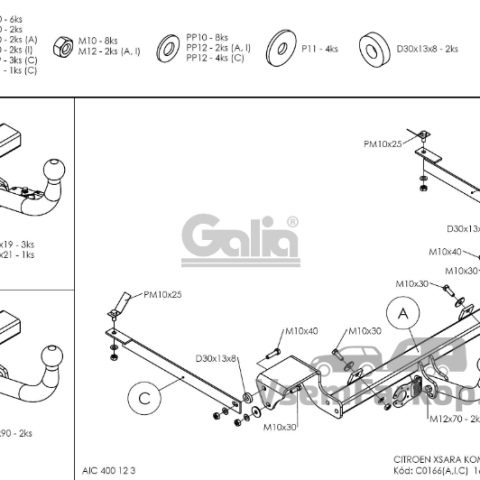 Фаркоп GALIA C016C Citroen Xsara 1997
